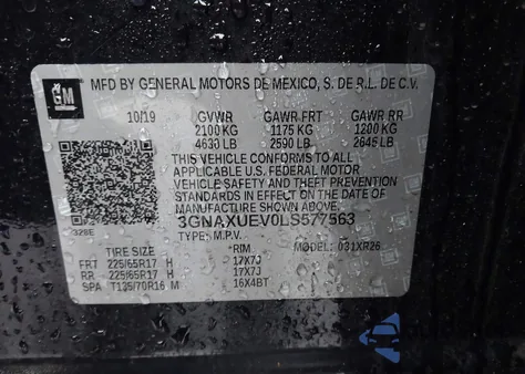 2020 Chevrolet Equinox Awd Lt 1.5L Turbo из США, поврежденный, VIN 3GNAXUEV0LS577563